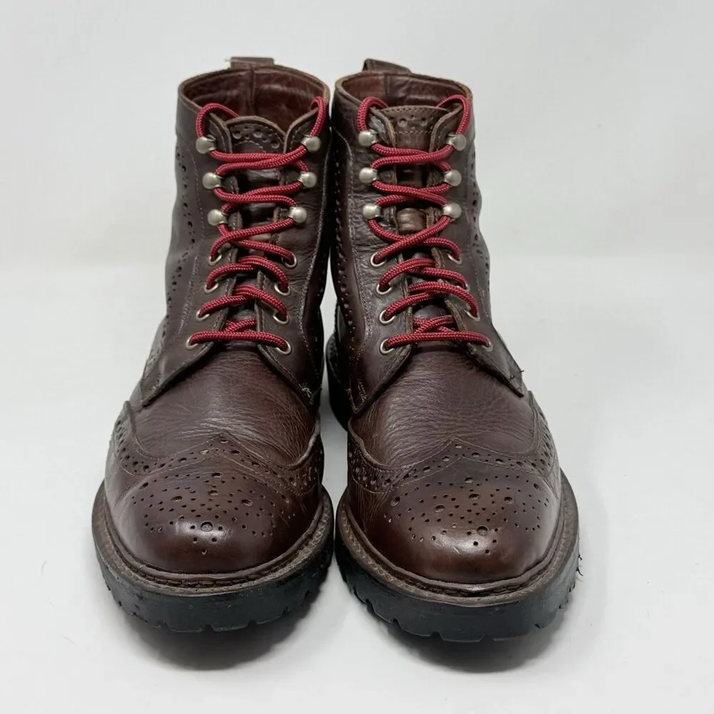 Allen Edmonds Long Branch Boots Mens 9.5 D Brown Leather Wingtip Vibram Lug Sole